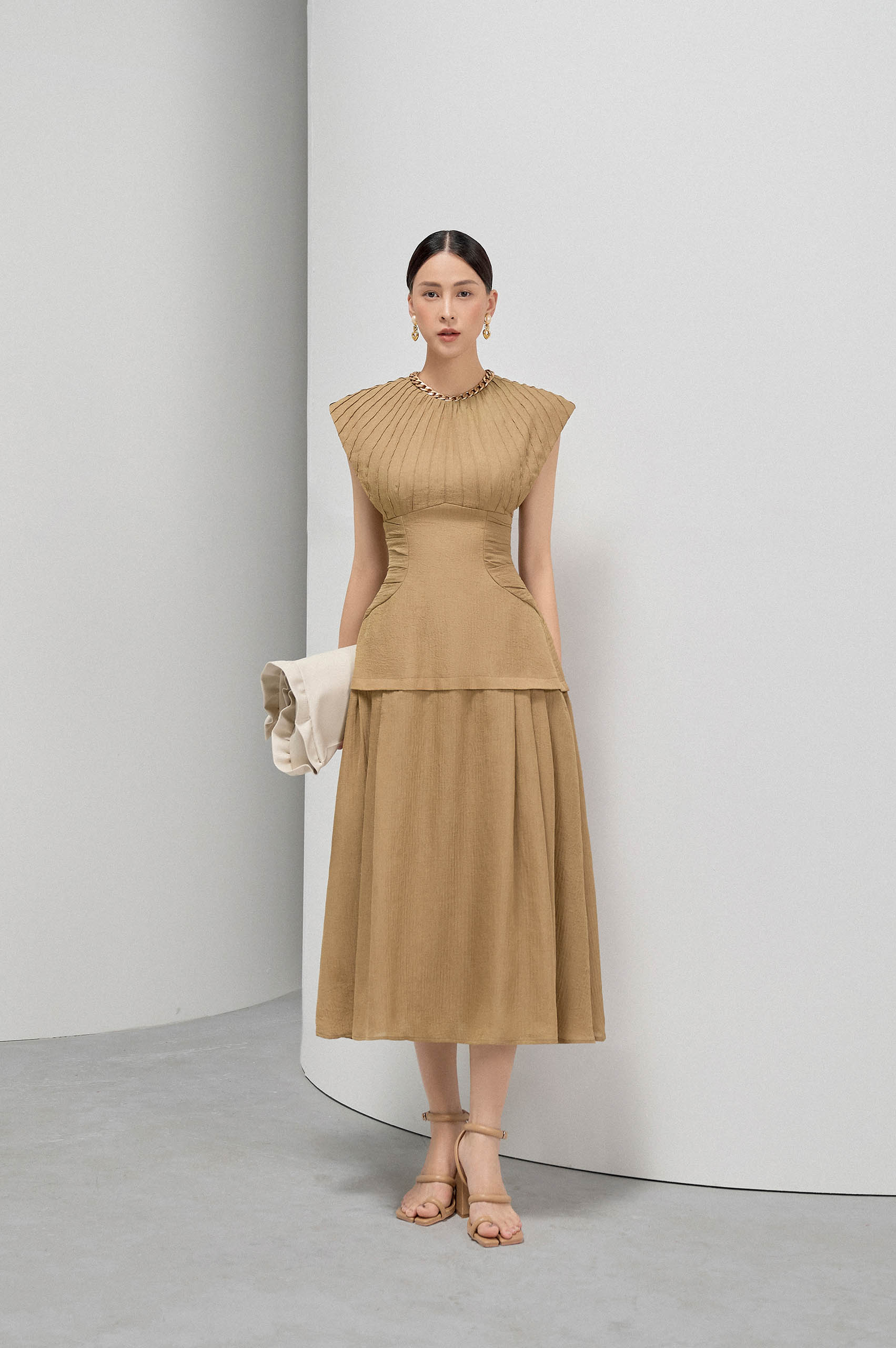 Hazelnut Pleated Collar Dress