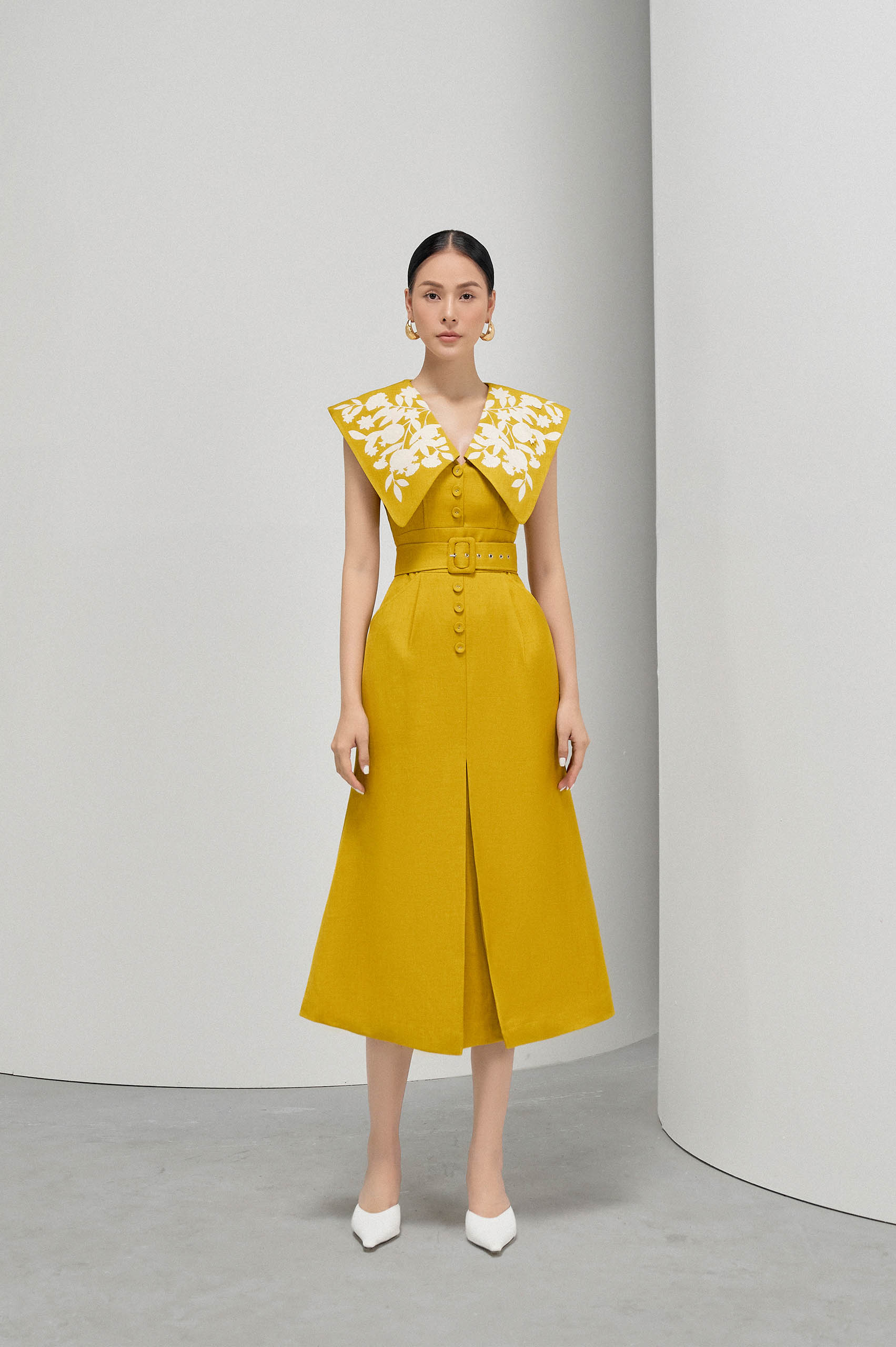 Gold Nuggets Square Collar Dress