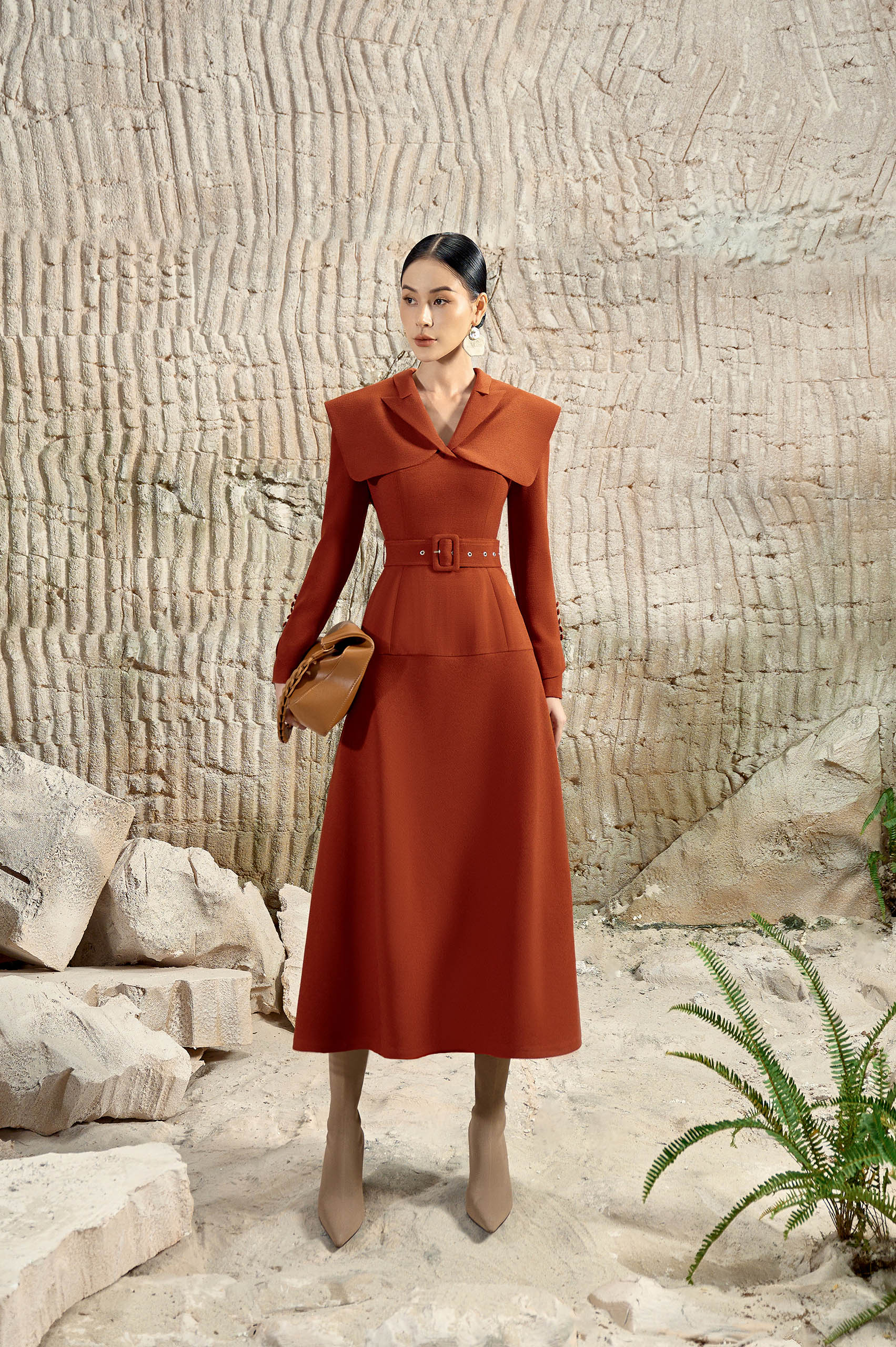 Camellia Orange Cloak Dress