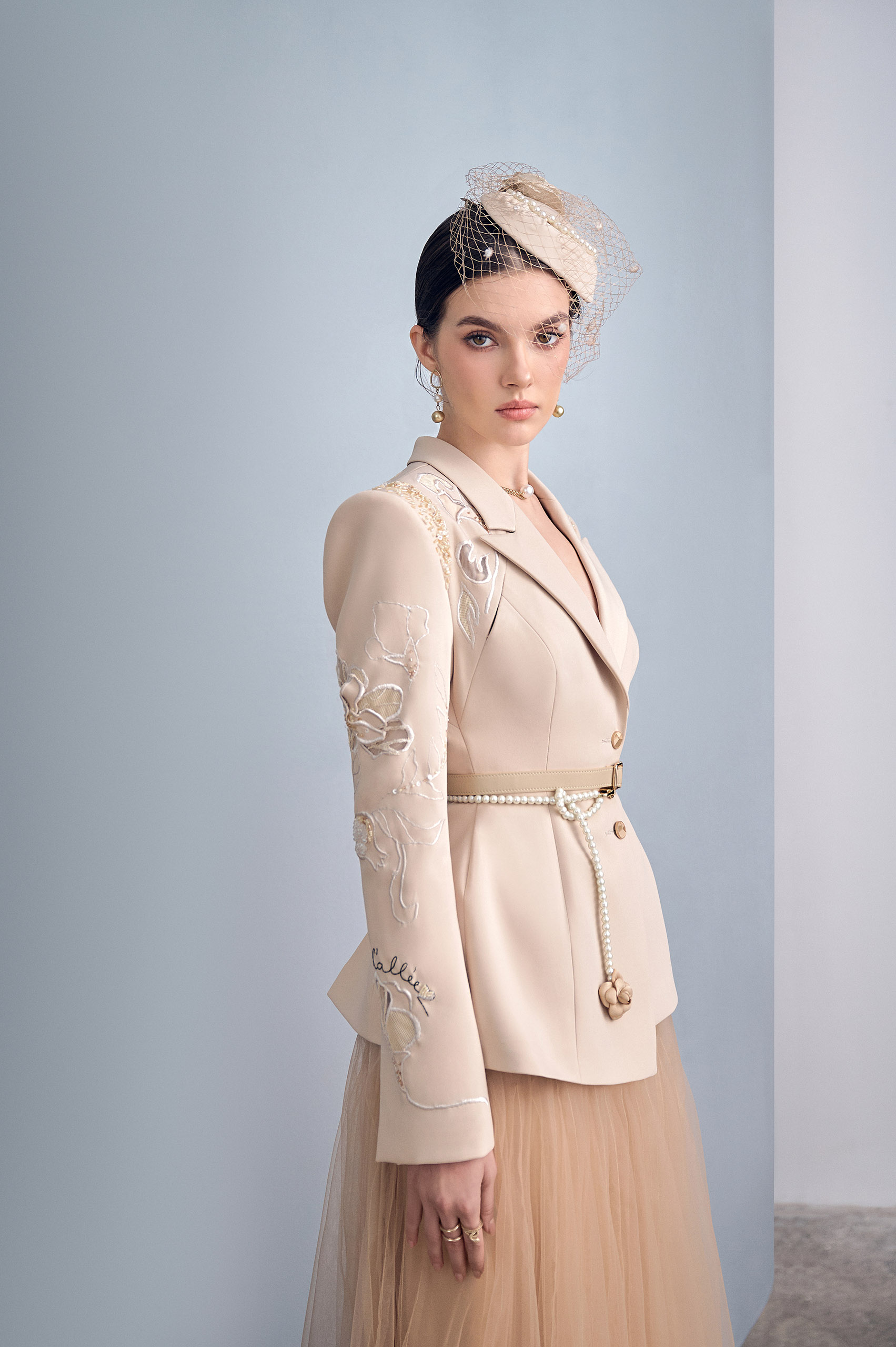 Camel Asymmetrical Lapel Blazer - Image 3