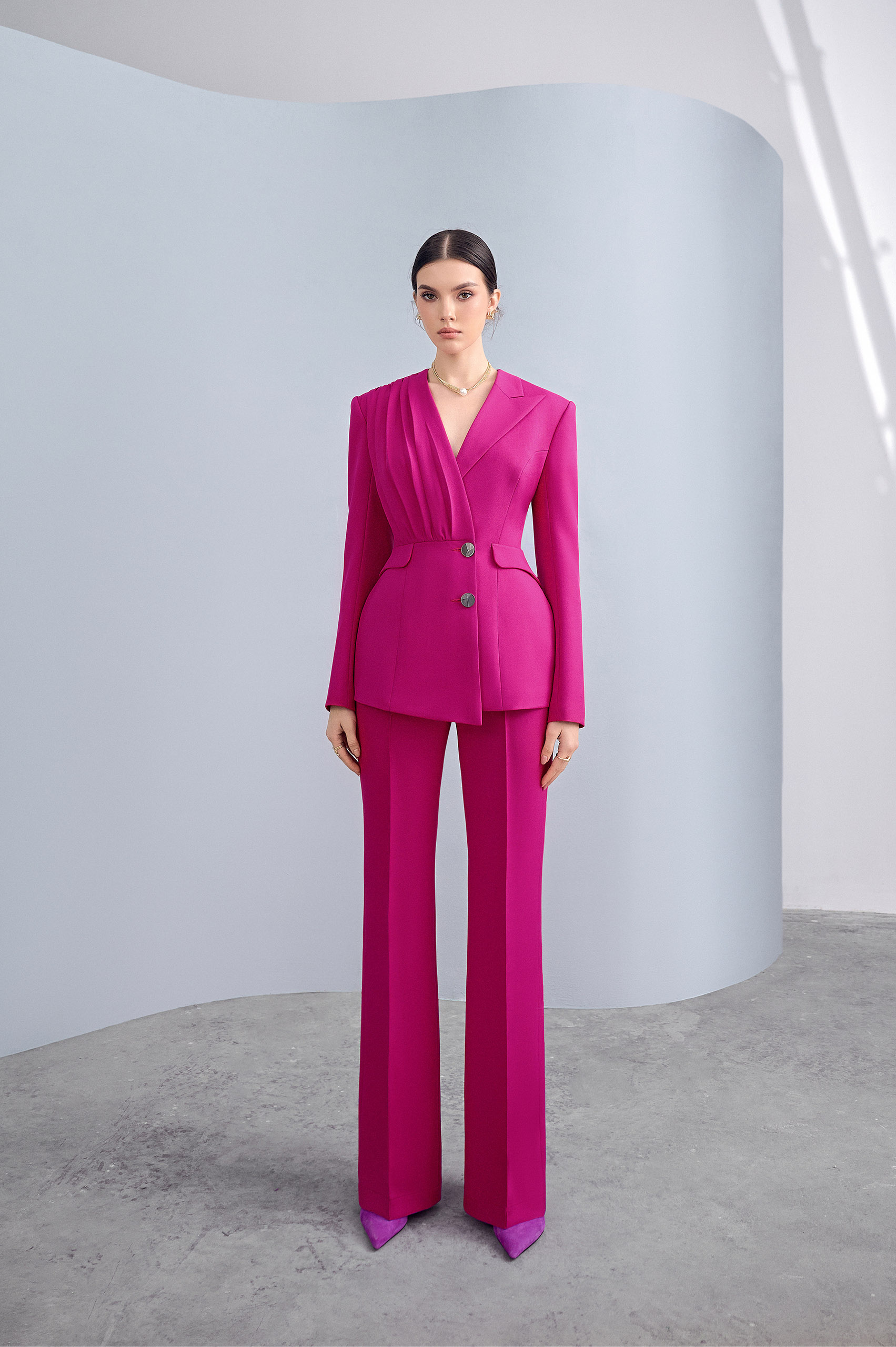 Elia Hot Pink Pleated Blazer