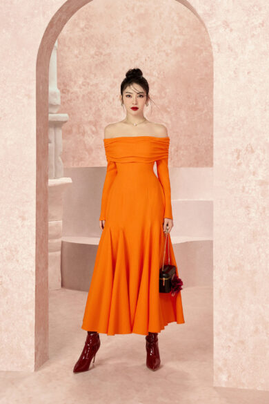Blooming Orange Off-shoulder Dress