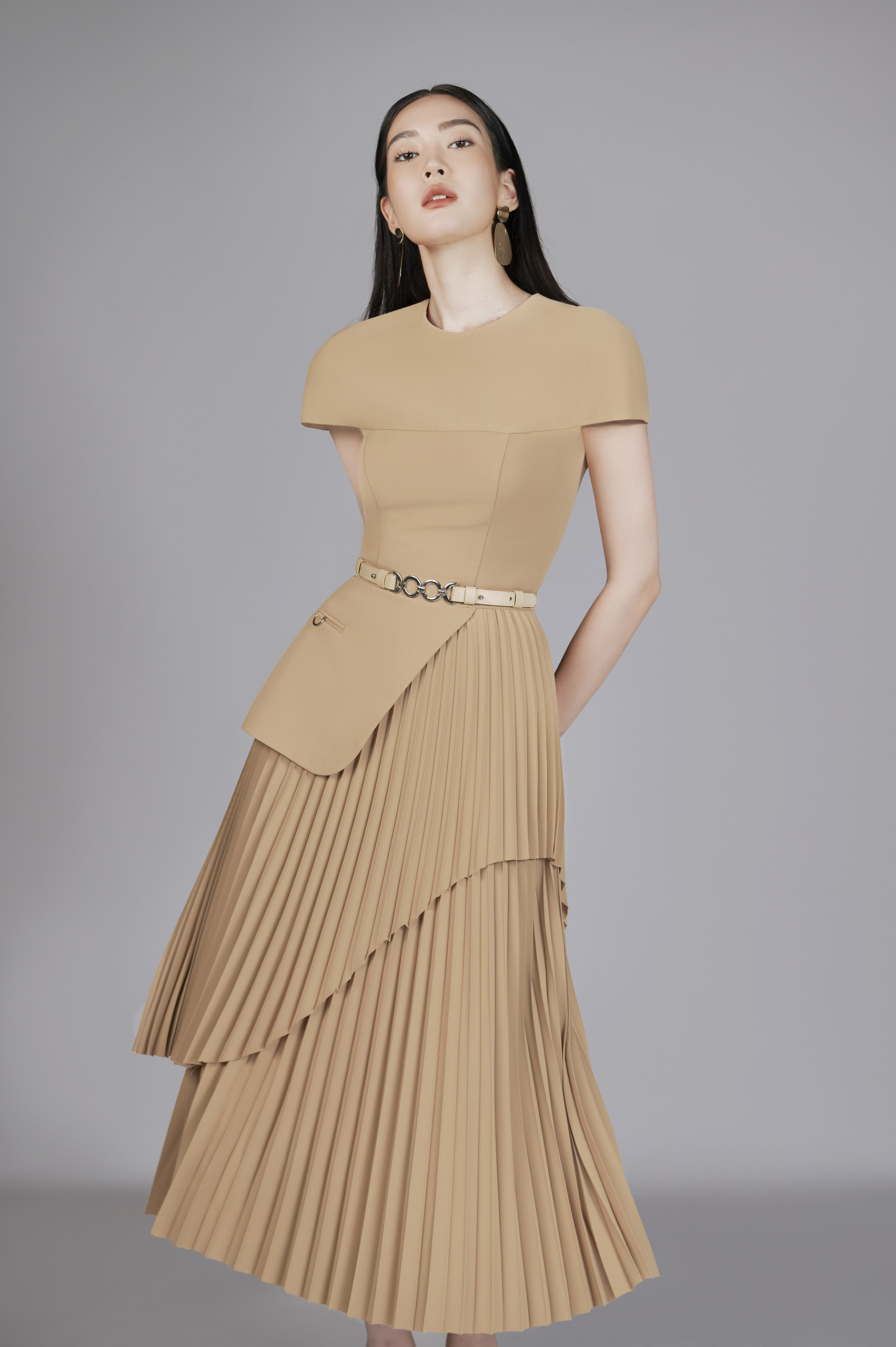 Valli Peplum Pleated Dress - Image 4