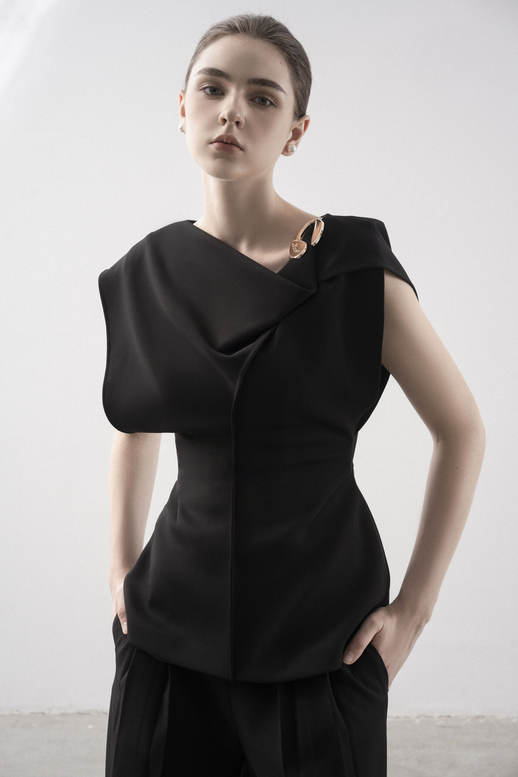 Tegan Asymmetrical Cape Sleeves Blouse - Image 2