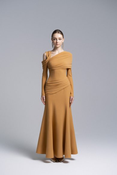 Marigold Twisted Shoulder Midi Dress