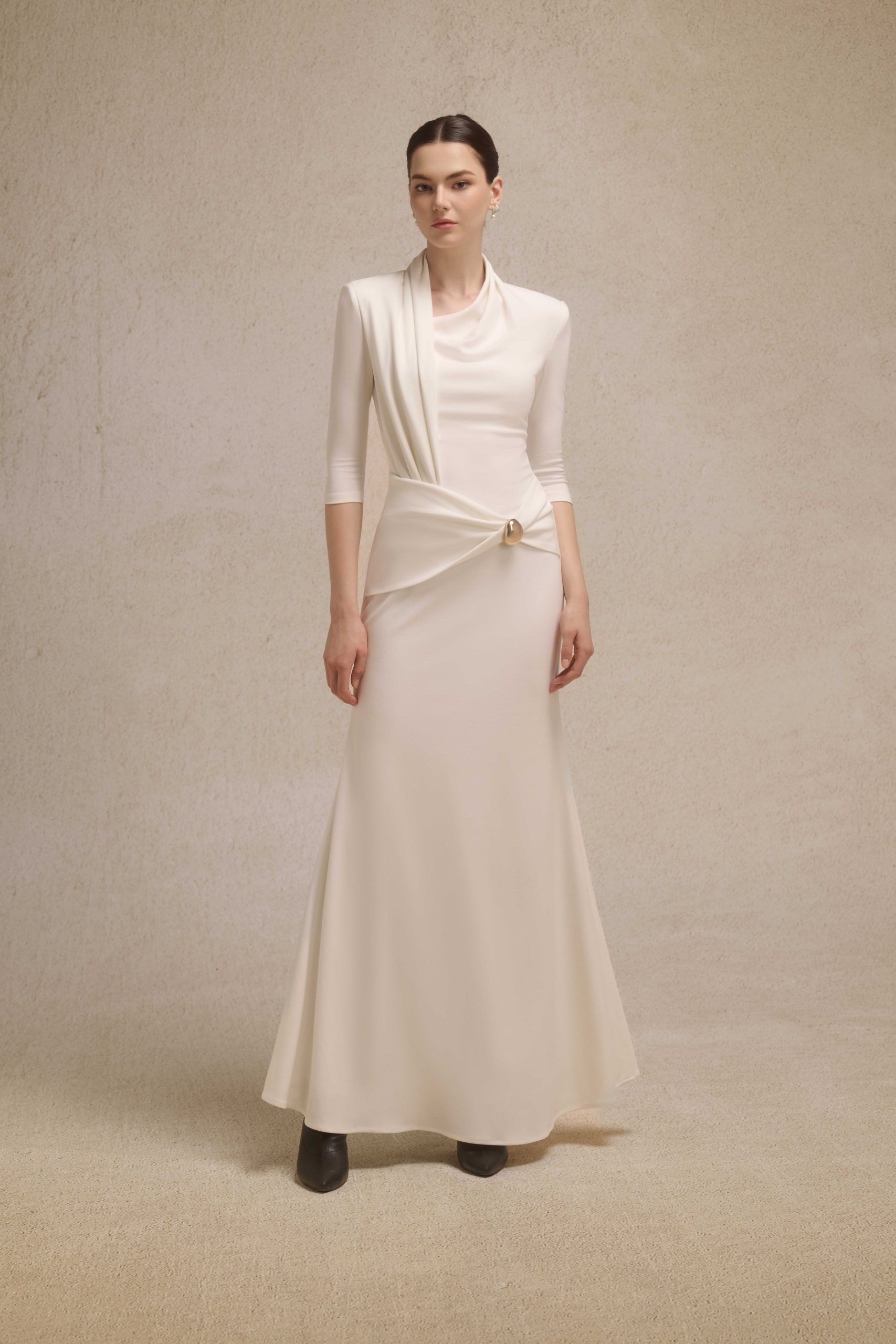 Astra Draped Midi in Ivory - Image 4