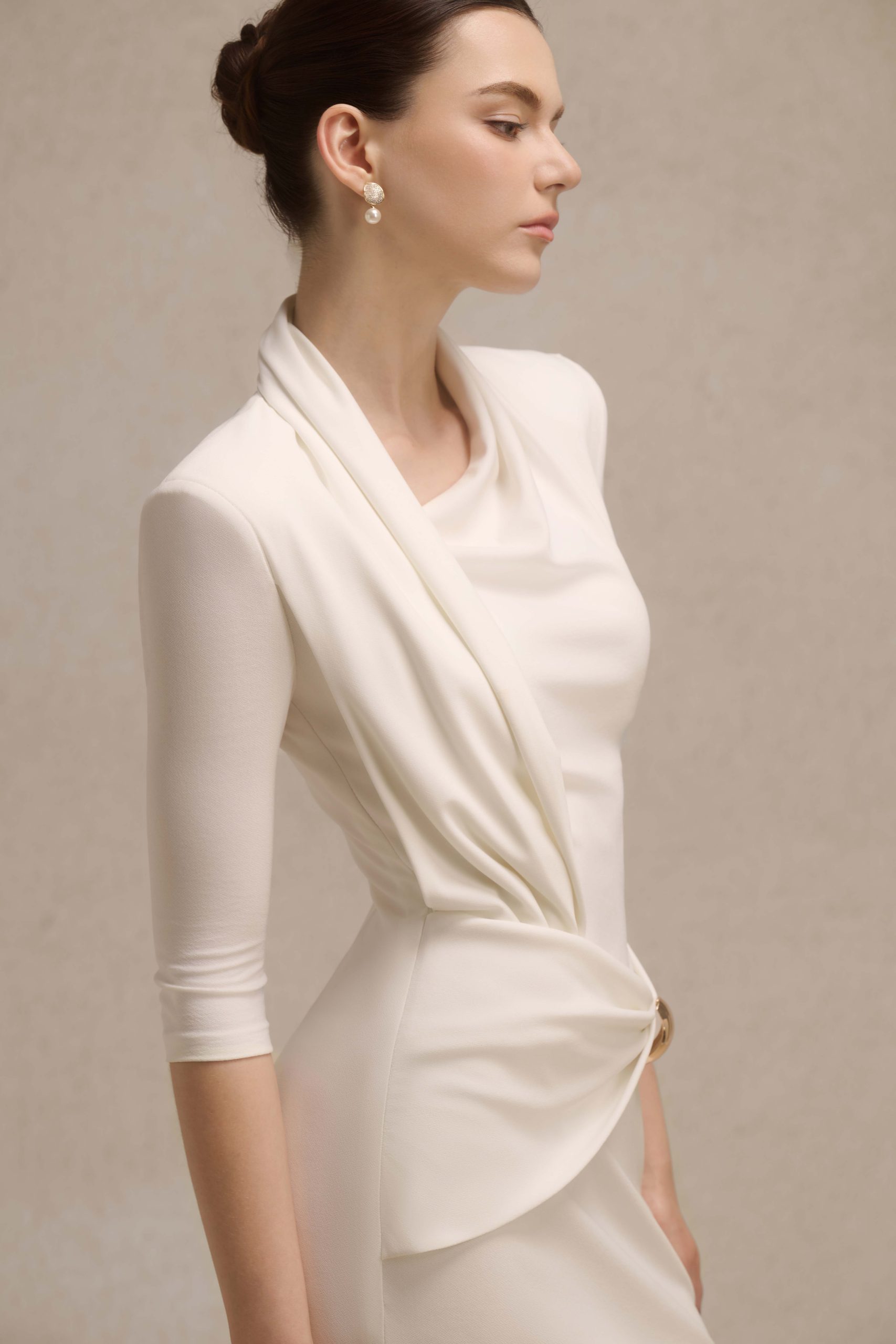 Astra Draped Midi in Ivory - Image 3