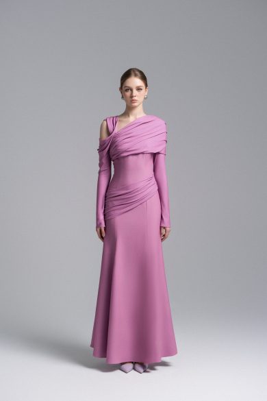 Lilac Twisted Shoulder Midi Dress