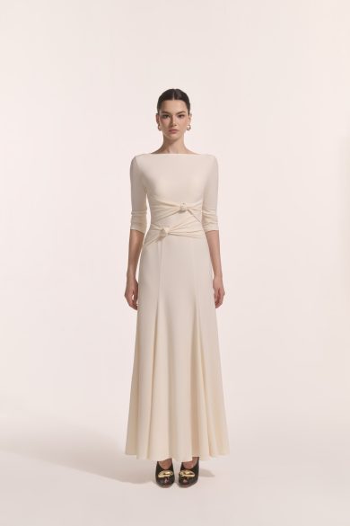 Alba Asymmetric Knot Dress in Cream