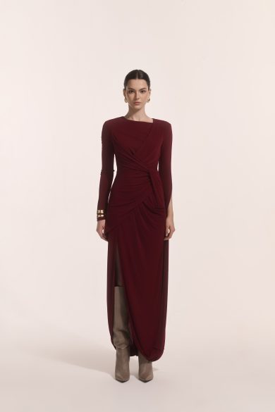 Lunara Tiered Midi in Burgundy