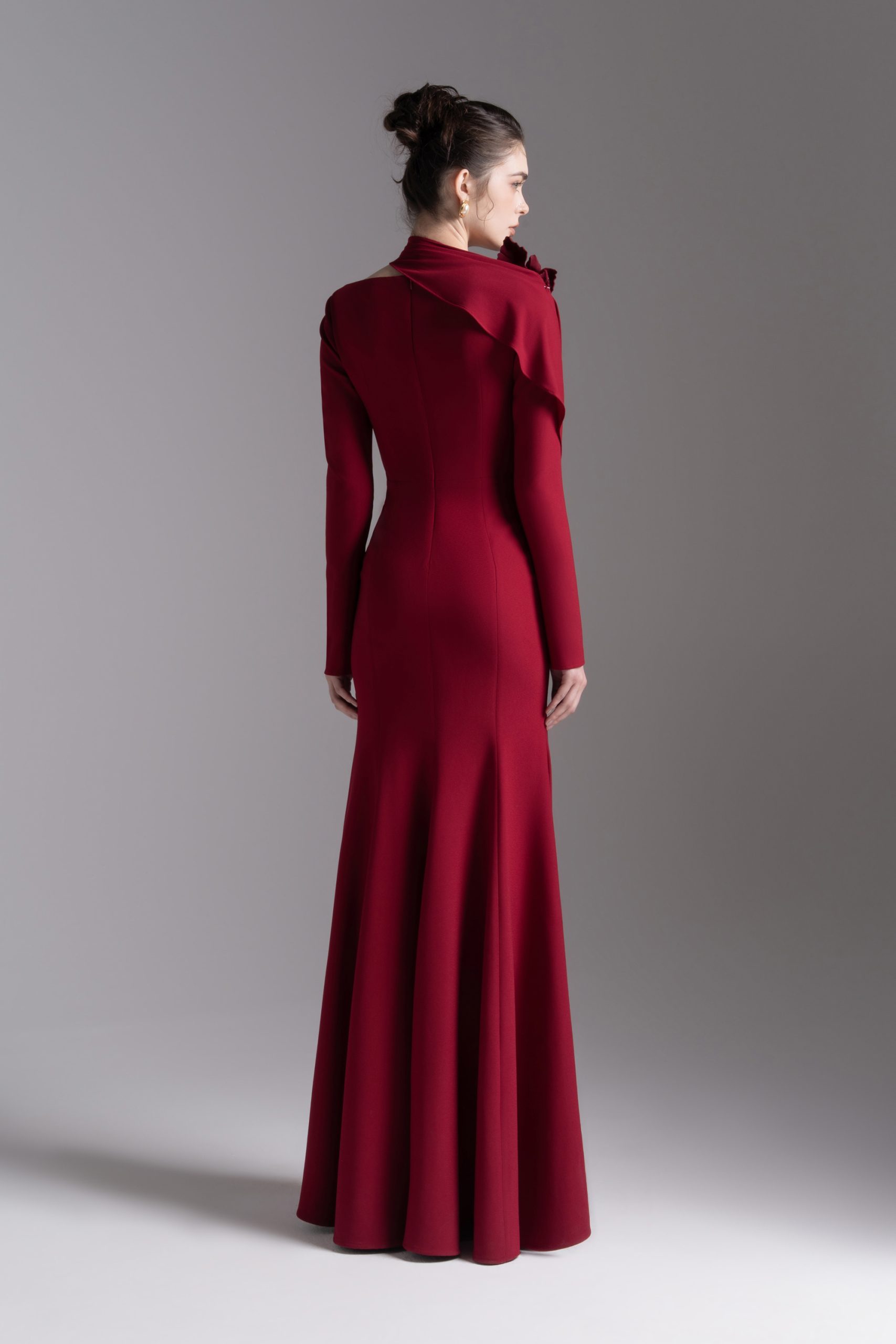Bloom Asymmetry Dress in Dark Ruby - Image 3