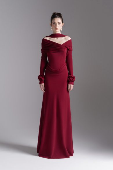 Silken Scarf Gown in Burgundy