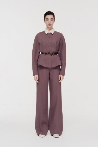 Quilted Structure Set with Wide-leg Trousers in Rose Taupe