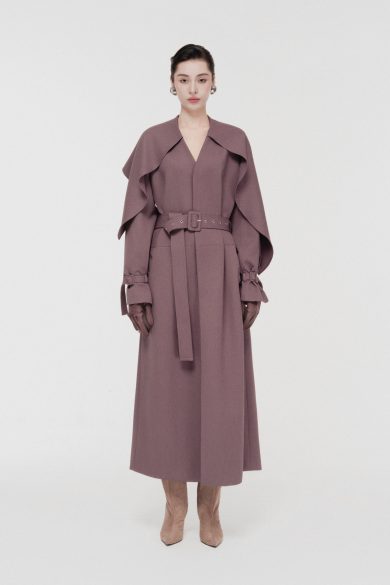 Cape-Collar Structured Trench Coat in Rose Taupe