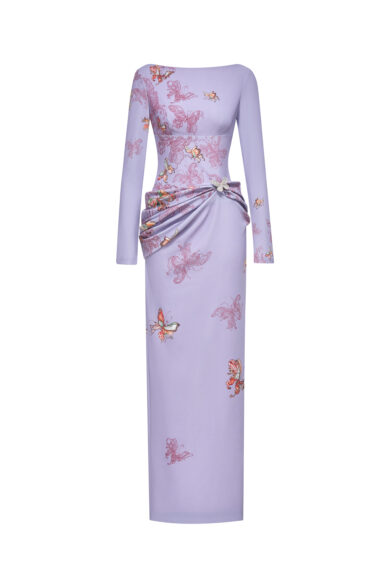 Butterfly Veil Pencil Dress in Purple Ash
