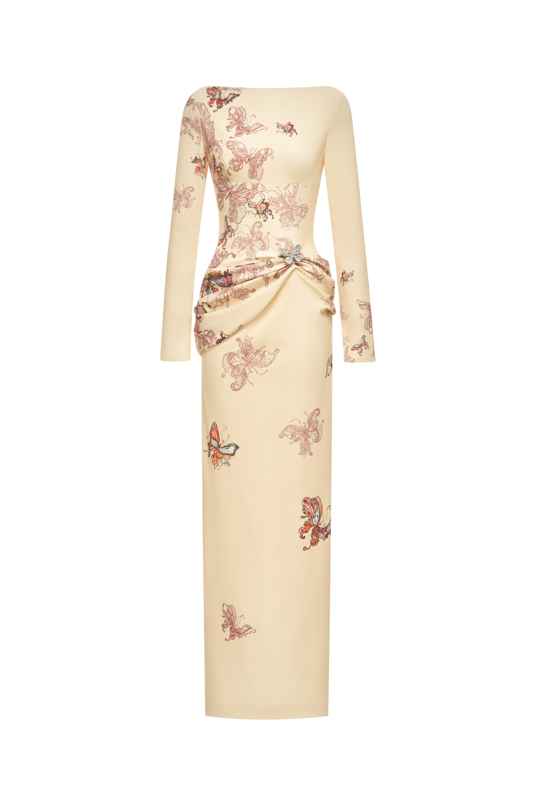 Butterfly Veil Pencil Dress in Almond Oil
