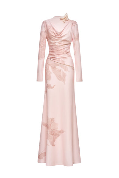 Blossom Drift Fishtail Gown in Pale Peach