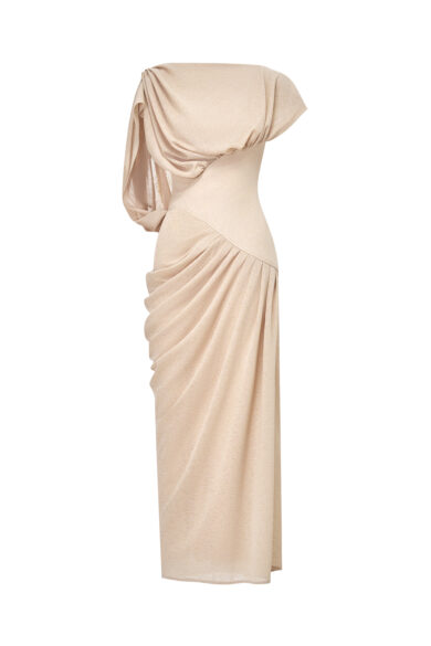 Asymmetric Draped Corset Dress in Bleached Sand