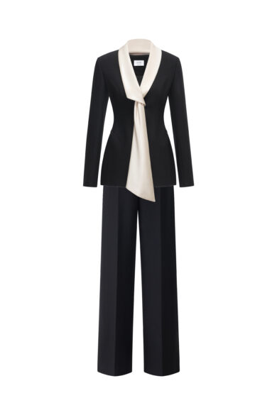 Silk-Scarf Lapel Tailored Set Design